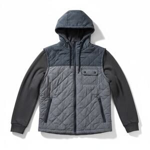American Rag Mens Hooded Quilted Full Zip Jacket Gray Black Size Medium Sporty